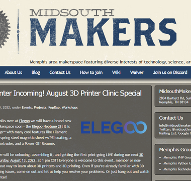 ELEGOO Established Sponsorship with MidsouthMakers to help community members learn FDM 3D printing