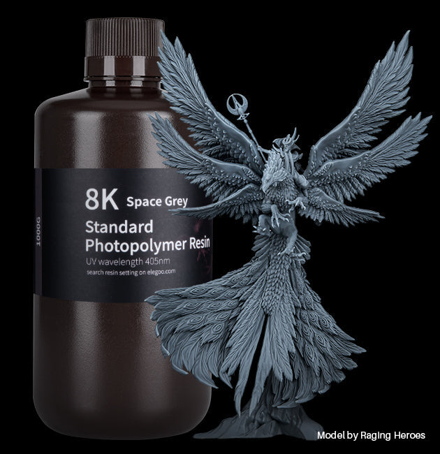 ELEGOO 8K Standard Photopolymer Resin Space Grey ve yüksek detaylı model