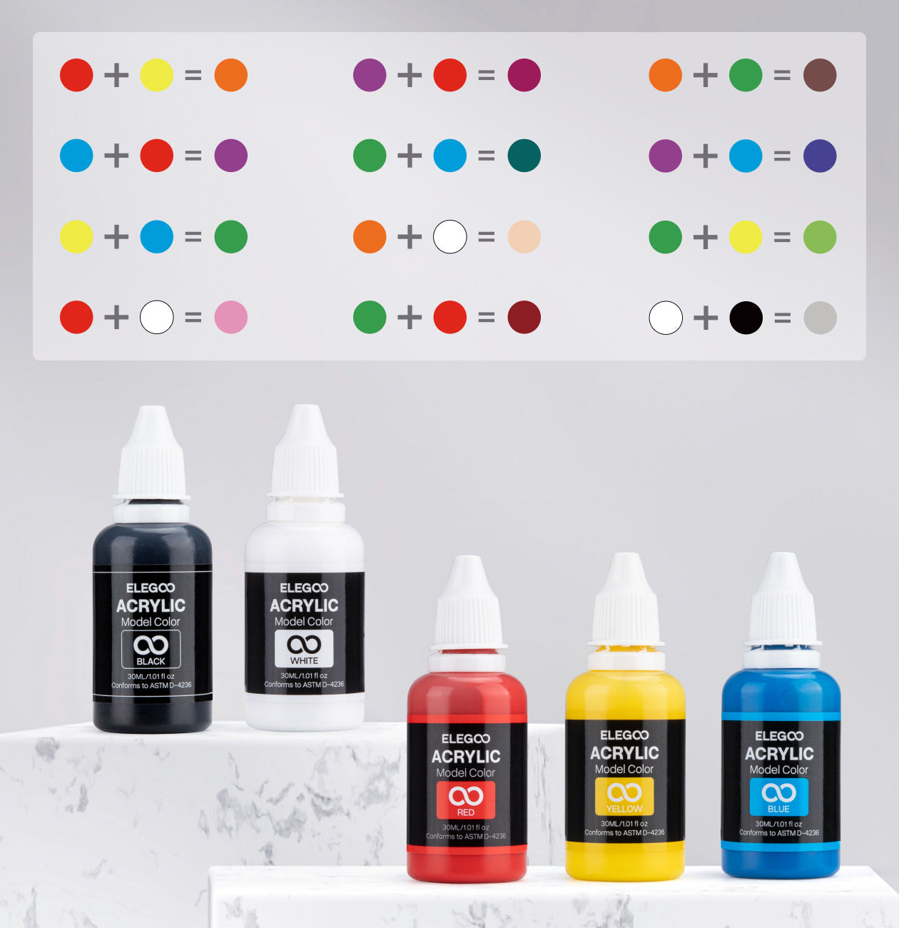 Cores acrílicas e guia de mistura ELEGOO 3D Paint Kit